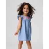 Gap Kız Bebek Açık Mavi Denim Işlemeli Yoke Tulum - 3 Yaş