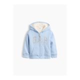GAP Kız Bebek Açık Mavi Sherpa Astarlı Logo Fermuarlı Sweatshirt