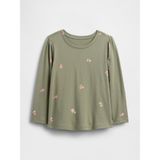 Gap Kız Bebek Haki Puff Sleeve Bisiklet Yaka T-Shirt - Yeşil - 12 - 18 Ay