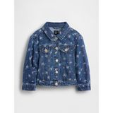 Gap Kız Bebek Mavi Çiçek Desenli Denim Ceket - 6 - 12 Ay