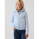 Gap Kız Çocuk Açık Mavi Sherpa Astarlı Logo Fermuarlı Sweatshirt
