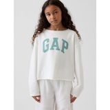 Gap Kız Çocuk Beyaz Fransız Havlu Kumaş Wide-Neck Logo Sweatshirt - 4 - 5 Yaş