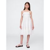 GAP Kız Çocuk Beyaz Kids Smocked Ruffle Midi Elbise