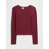 Gap Kız Çocuk Bordo Fitilli Pointelle T-Shirt - XS