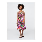GAP Kız Çocuk Çiçek Desenli Kids Smocked Ruffle Midi Elbise