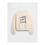 GAP Kız Çocuk Kırık Beyaz Oversized Logo Grafik Baskılı Sweatshirt