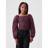 Gap Kız Çocuk Kırmızı Desenli Balon Kol Crop T-Shirt - 2XL