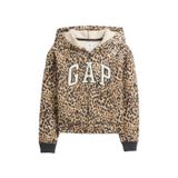 GAP Kız Çocuk Logolu Kapüşonlu Kapüşonlu Tam Fermuarlı Sweatshirt, Leopar, S