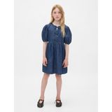 Gap Kız Çocuk Mavi Denim Puff-Sleeve Elbise