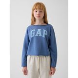 Gap Kız Çocuk Mavi Fransız Havlu Kumaş Wide-Neck Logo Sweatshirt - 6 - 7 Yaş