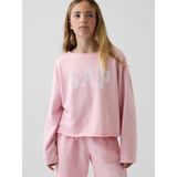 Gap Kız Çocuk Pembe Fransız Havlu Kumaş Wide-Neck Logo Sweatshirt - 8 Yaş
