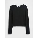 Gap Kız Çocuk Siyah Fitilli Pointelle T-Shirt - 2XL