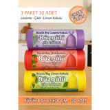 garaccu 30 Adet Büyük Boy Kokulu Büzgülü Çöp Poşetleri Limon Çilek Ve Lavanta Kokulu Çöp Torbaları 65x70 Cm
