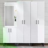 Garaj Home Modern 6 Kapaklı 7 Raflı Aynalı Portmanto Beyaz