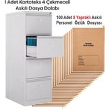 Garanti 1 Adet Dört Çekmeceli Kartoteks Dosya Dolabı 100 Adet 8 Sayfalı Askılı Personel Özlük Dosyası Kampanyalı