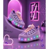 Garantili & Üst Kalite Işıklı Çocuk Paten Ayakkabısı | 4 Tekerlekli Kaykay Sneaker (29-37 Numara - Renk Lila)