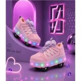 Garantili & Üst Kalite Işıklı Çocuk Paten Ayakkabısı | 4 Tekerlekli Kaykay Sneaker (29-37 Numara - Renk Pembe)