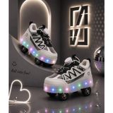 Garantili & Üst Kalite Işıklı Çocuk Paten Ayakkabısı | 4 Tekerlekli Kaykay Sneaker (29-37 Numara - Renk Siyah-Beyaz)