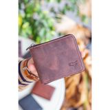 Garbalia Carole Hakiki Deri Fermuar Kilitli Unisex Cüzdan - Kahve Mat