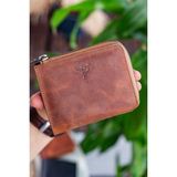 Garbalia Leeds Deri Fermuarlı Unisex Cüzdan - Crazy Taba