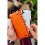 Garbalia Roosevelt Hakiki Deri Telefon Bölmeli El Saplı Unisex Portföy Cüzdan - Turuncu