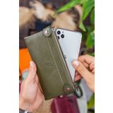 Garbalia Roosevelt Hakiki Deri Telefon Bölmeli El Saplı Unisex Portföy Cüzdan - Yeşil