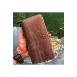 Garbalia Unisex Kahverengi El Yapımı Vintage Deri Telefon Bölmeli El Çantası Cüzdan Kartlık