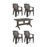 Gardelia 4 Adet Elegance Rattan Efektli Plastik Sandalye + 70x120 Plastik Masa Balkon Bahçe Sandalyesi
