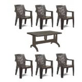 Gardelia 6 Adet Elegance Rattan Efektli Plastik Sandalye + 70X120 Plastik Masa Balkon Bahce Sandalye