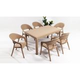Garden 90x150 Dikdörtgen Masa Takımı 1 Masa + 6 Sandalye Cappucino Bahçe Balkon Teras Cappucino