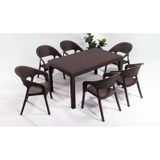 Garden 90x150 Dikdörtgen Masa Takımı 1 Masa + 6 Sandalye Kahve Bahçe Balkon Teras Kahve
