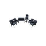 Garden House 6 Kişilik Pera Siyah Deri Ofis Koltuk Takımı Ofis, Bekleme - 2+1+1+1+1+Makam Koltuğu