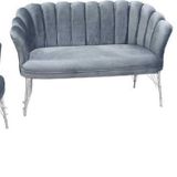 Garden House Gri Kumaş Gümüş Metal Ayaklı Gümüş Şeritli Çay Seti Koltuk Ofis Koltuk Takımı Bekleme Koltuğu
