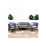 Garden House Gri Kumaş Krom Metal Ayaklı Ofis Koltuk Takımı Bekleme Koltuğu Çay Seti Koltuk Takımı