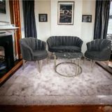 Garden House Gri Metal Ayaklı Papatya/İ?Stiridye Baby Face Kumaş Çay Seti Koltuk Takımı Ofis Koltuğu Berjer
