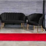 Garden House Siyah Kumaş Metal Gold Ayaklı Papatya Çay Seti Koltuk Takımı Bekleme- Ofis Koltuk Takımı