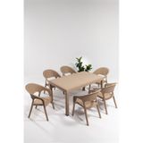 Garden Large 90x150cm Rattan Cappucino Masa Takımı Bahçe&balkon - 1 Masa 6 Sandalye Krem