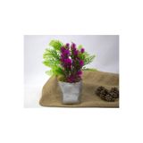 Garden Moda Yapay Çiçek, 5 Dal Plastik Mini Agrimonia Demeti, Fuşya, 30 cm, Beton Saksılı