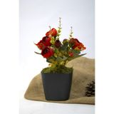 garden Moda Yapay Çiçek, Brüksel Şakayık Gül Demeti, Bordo-Kırmızı, Beton Saksıda, 30 cm Yükseklik