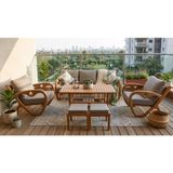 Gardenlove Bahçe Balkon Koltuk Masif Ahşap Kestane Ağacı 3+1+1 Koltuk, Masa ve Puf Takımı