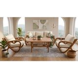 Gardenlove Masif Ahşap Bahçe Balkon Koltuk Kestane Ağacı 3+1+1 Koltuk ve Masa Takımı Krem