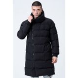 GAREN Erkek Şişme Oversize Uzun Su ve Rüzgar Geçirmez Waterproof Kaban Mont Siyah