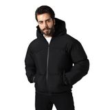 GAREN Kapüşonlu Unisex Yağmur ve Rüzgar Geçirmez Bomber Oversize Mont | Su İtici, Fermuarlı, Astarlı, Lastikli Bel-Zeno-01-SİYAH KAPSON-L