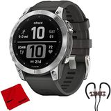 Garmin 010-02-2017 Fenix 7 Smartwatch - Graphite Band İle Gümüş | Resmi Abd Ortak Modeli | Sche With Deco Gear Manyetik Kablosuz Sport Earbuds + Deco Gear Microfiber Temizlik Kumaş