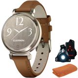 Garmin 010-02208-02 Lily 2 Classic Cream Gold With Tan Deri Band Smartwatch | Resmi Abd Ortak Modeli | Spor Havlusu + Deco Essentials Wearable Commuter Front & Arka Güvenlik Işık