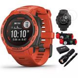 Garmin 010-02293-21 Instinct Solar Rugged Outdoor Watch With Gps Flame Red Sche With Ekran Protector 2-Pack, 2-Pack Emergency Shoes With Sos Led Light Bıçağı And Flashlight And Taktik Pen Set Set Set