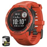 Garmin 010-02293-21 Instinct Solar Rugged Outdoor Watch With Gps Flame Red Sche With Premium 2 Yr Cps Geliştirilmiş Koruma Paketi