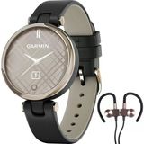 Garmin 010-02384-A1 Lily Classic Edition, Cream Gold Bezel İle Black Case & Italian Deri Band Watch Sche İle Deco Gear Manyetik Kablosuz Sport Earbuds