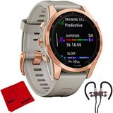 Garmin 010-02539-10 Fenix 7S Solar Smartwatch - Rose Gold With Light Sand Band Sche With Deco Gear Manyetik Kablosuz Sport Earbuds And Deco Gear Micro