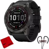 Garmin 010-02541-10 Fenix 7X Sapphire Solar Smartwatch - Karbon Gray Siyah Band Sche İle Deco Gear Manyetik Kablosuz Sport Earbuds Ve Deco Gear Microfiber Temizlik Kumaşı